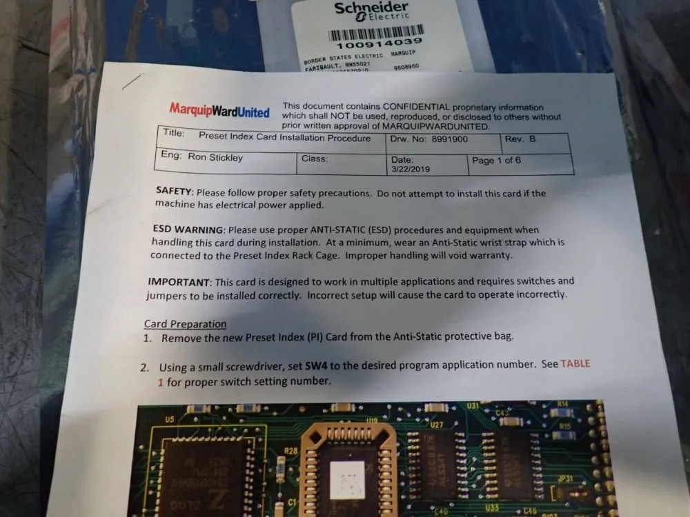 MARQUIP PI CARDS 9608960