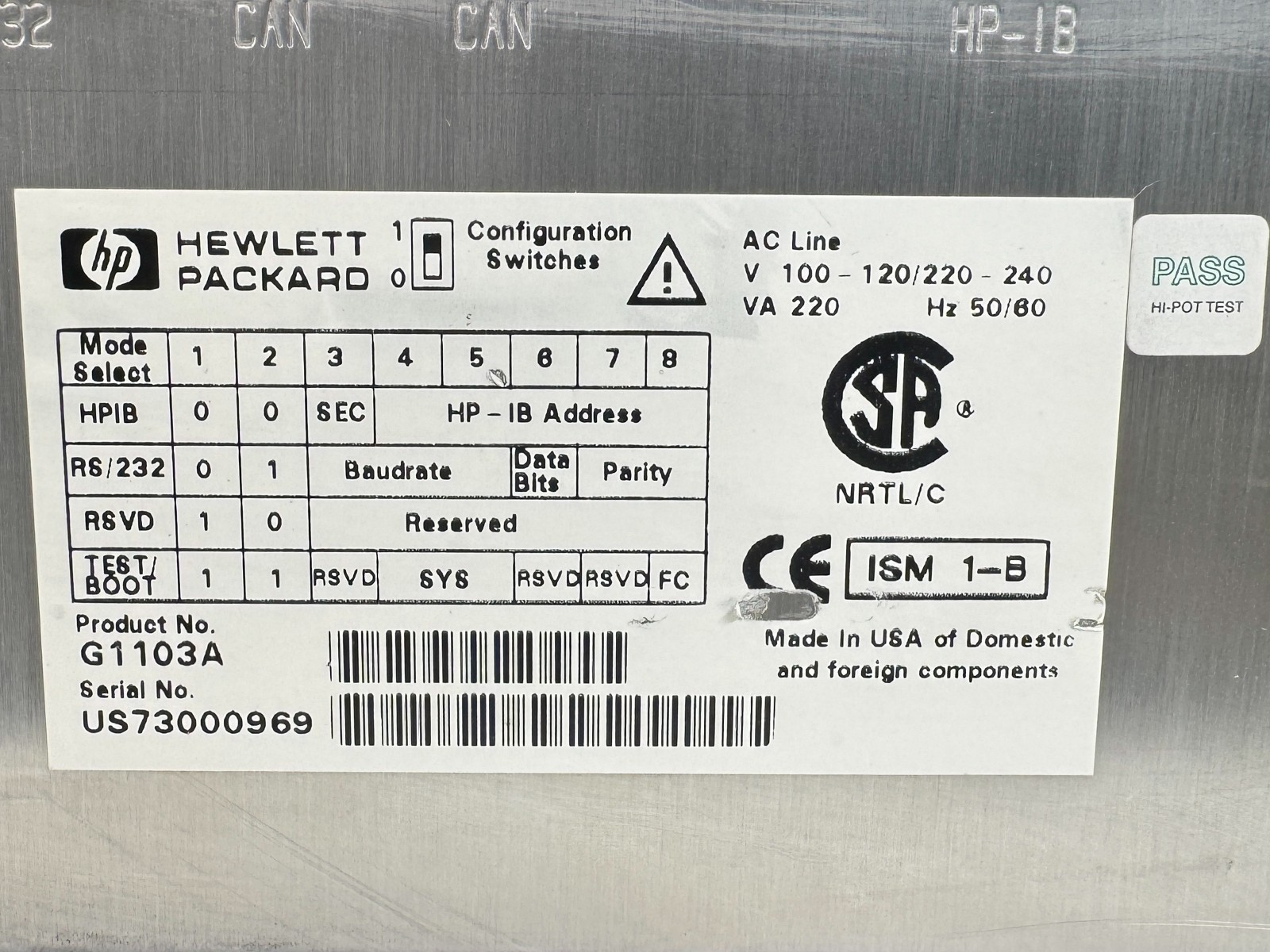 HP 8453 UV-Vis Spectrophotometer G1103A Diode Array – No Interface Card