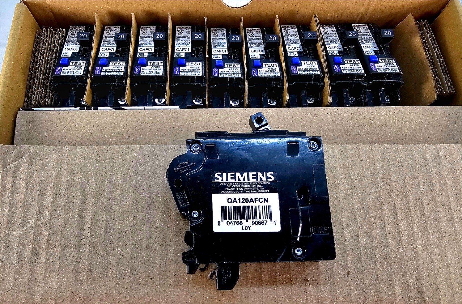 Lot of 10 – Siemens QA120AFCN 20-Amp 1-Pole Combination Type Arc-Fault Circuit