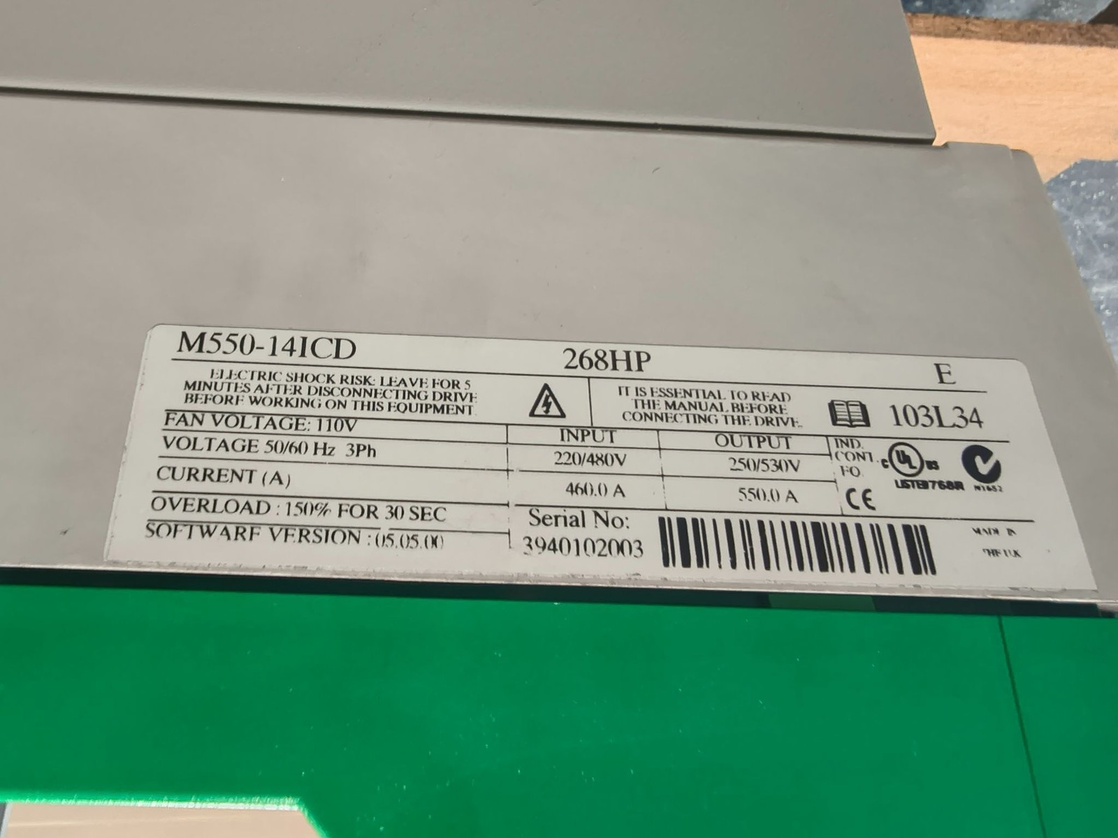 EMERSON CONTROL TECHNIQUES M550-141CD 268HP MNETOR II D.C. DRIVE 550A 460V