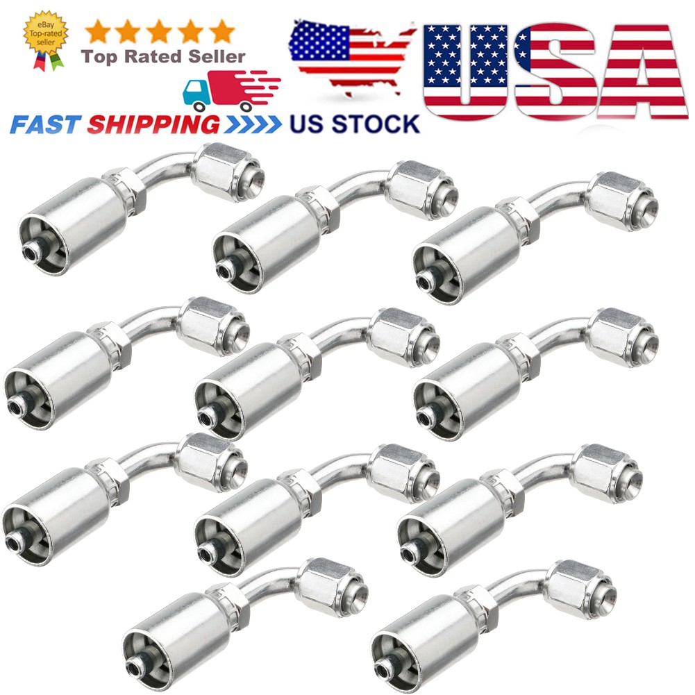 10x 1/2″ JIC 37° Female 90° Hydraulic Hose End Elbow Crimp Fitting For 1/2″ I.D.