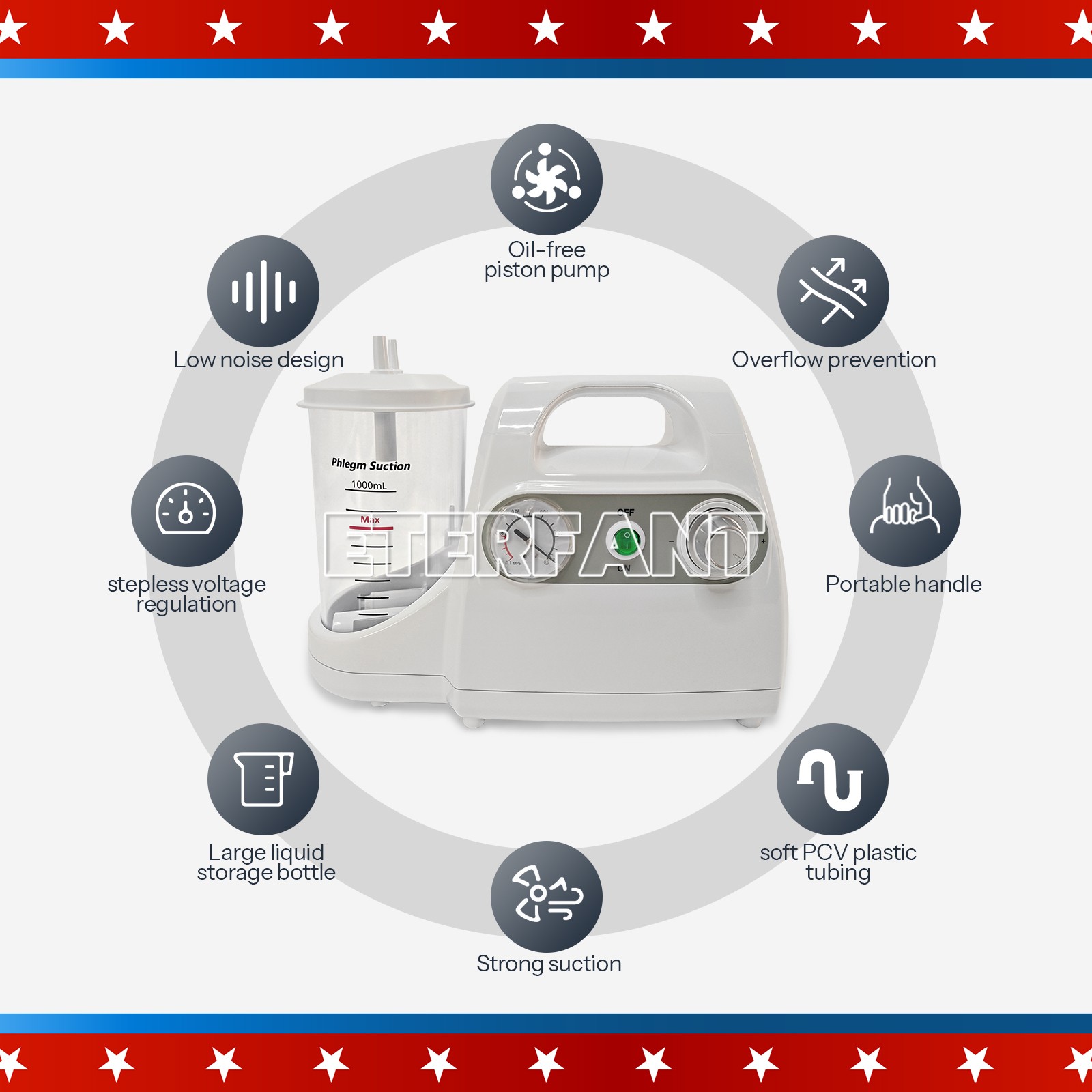 ETERFANT Dental Mobile Suction System High Volume/Vacuum Phlegm Suction Unit
