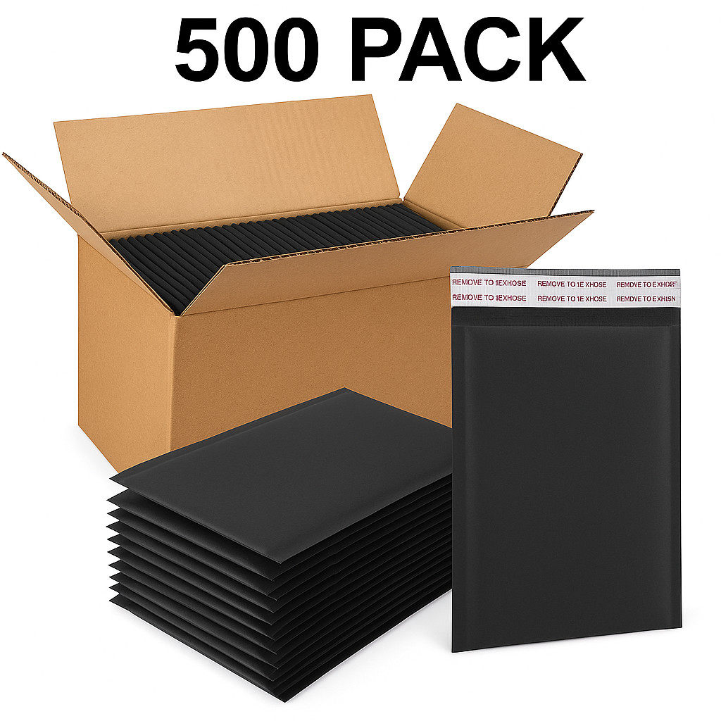 500 Black Kraft Paper Bubble Mailers #0 6.5×9″ Padded Envelopes Peel Seal