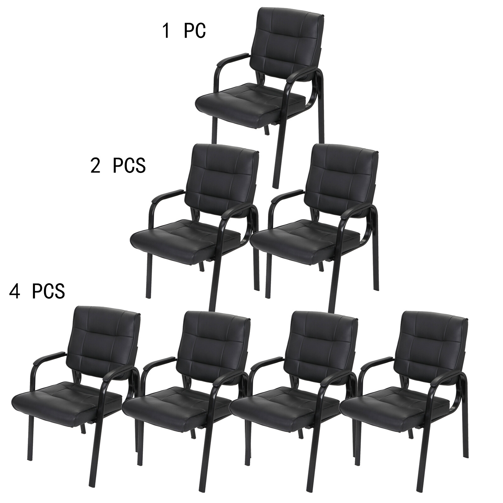 1/2/4 PCS Leather Guest Chair Reception Chairs Waiting Room Office Desk Black