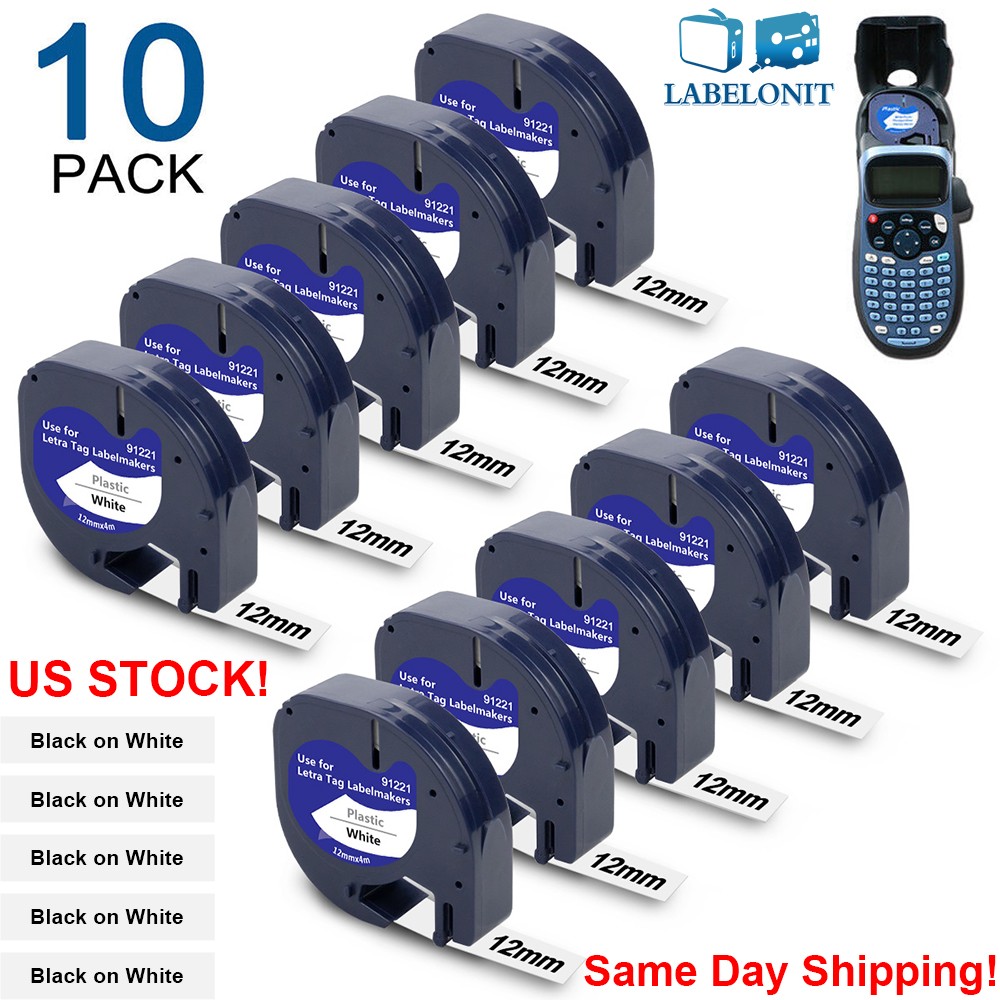 10PK Dymo Letratag Refill 91331 Plastic 12mm Label Tape White 1/2″ LT-100H