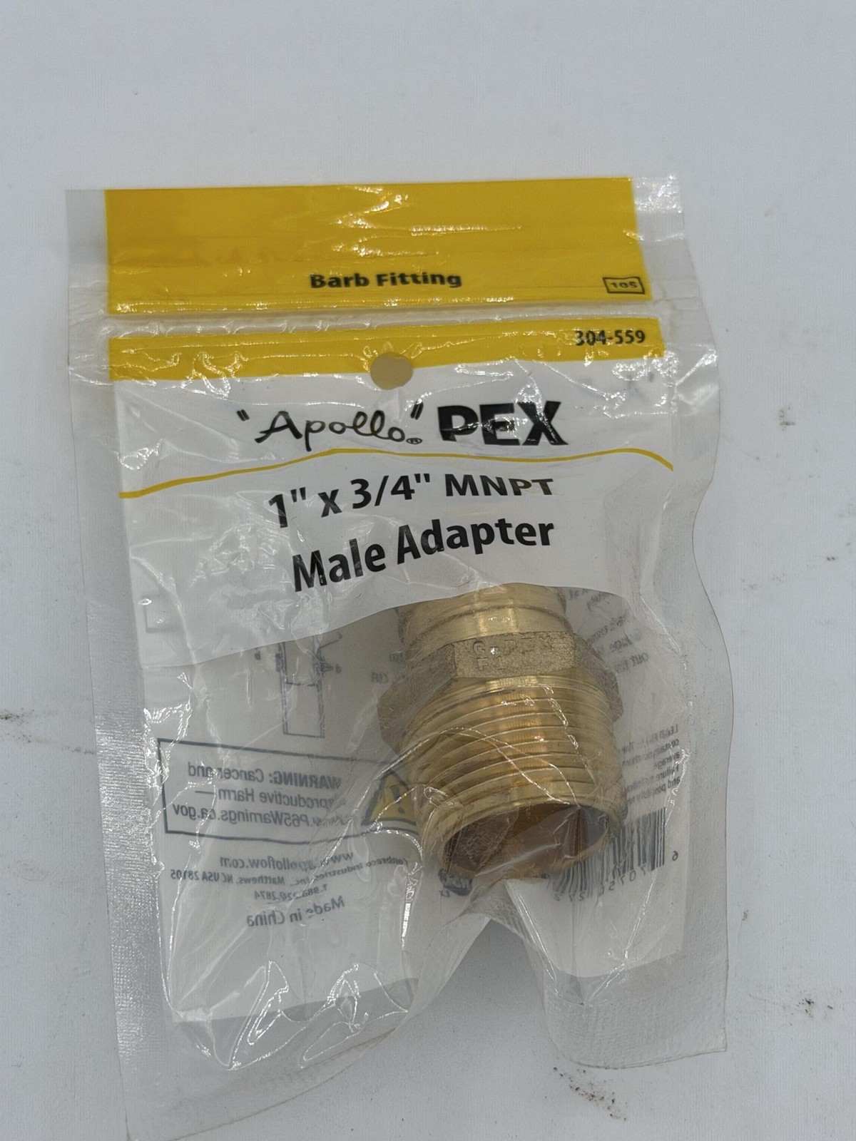 Apollo PEX 304-559 1 X 3/4 In MNPT Male Barb Adapter Brass Fitting China 5ct