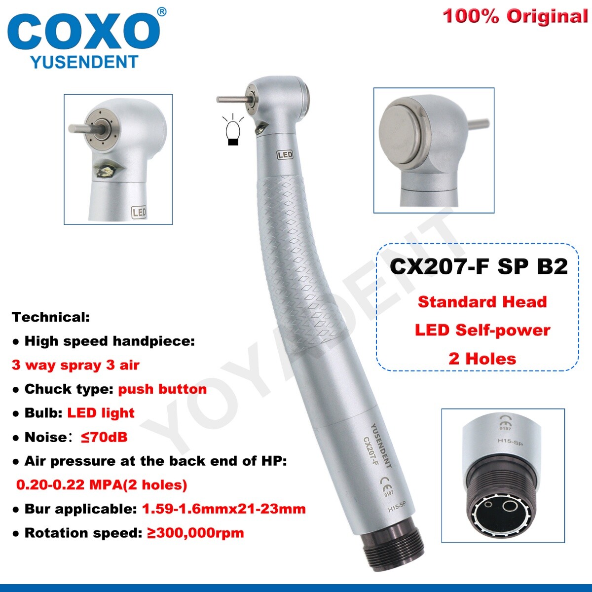 COXO Dental Handpiece LED High Speed Handpiece Air Turbine 2/4 Hole Fit NSK KAVO
