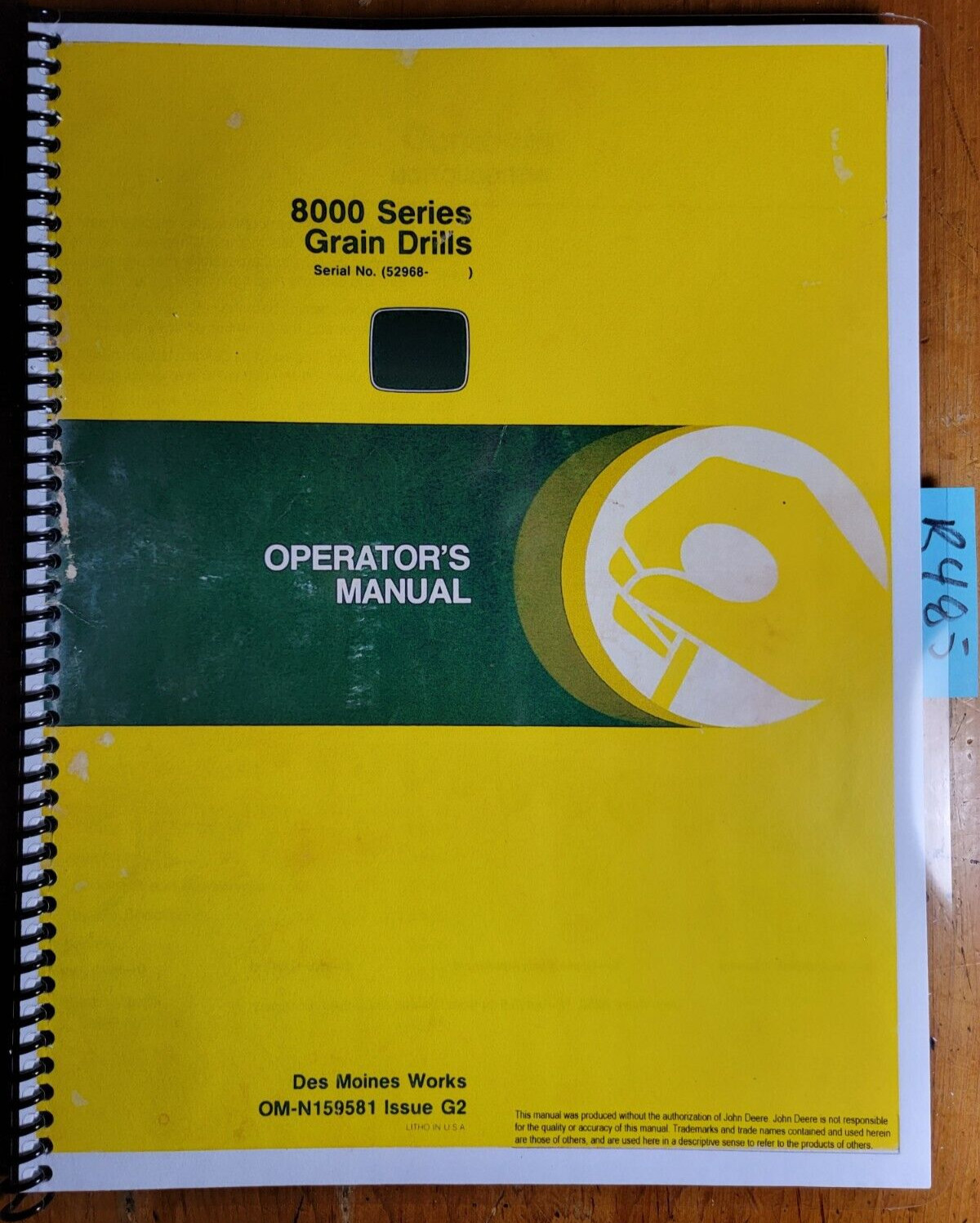 John Deere 8000 8100 8200 8250 8300 8350 Grain Drill S/N 52968-61876 Oper Manual