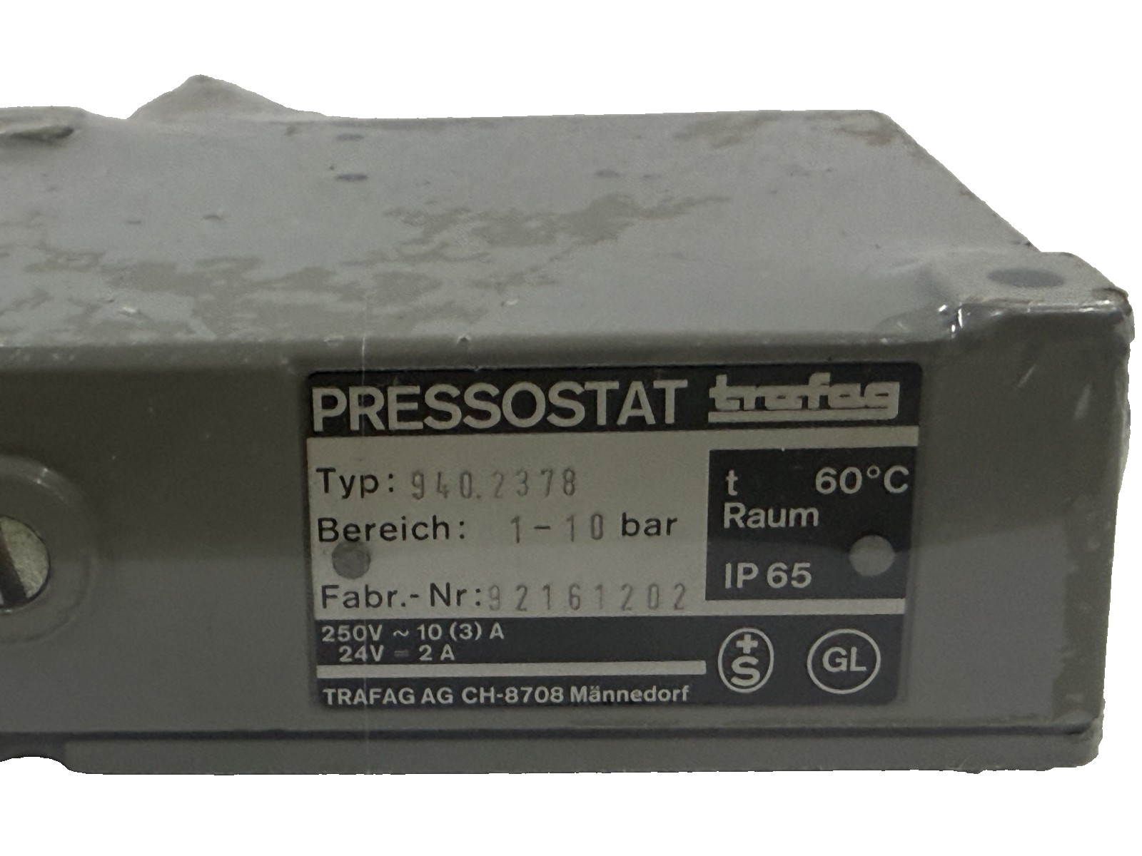 TRAFAG PRESSOSTAT Type 940.2378 Pressure Switch 1…10 bar G1/4