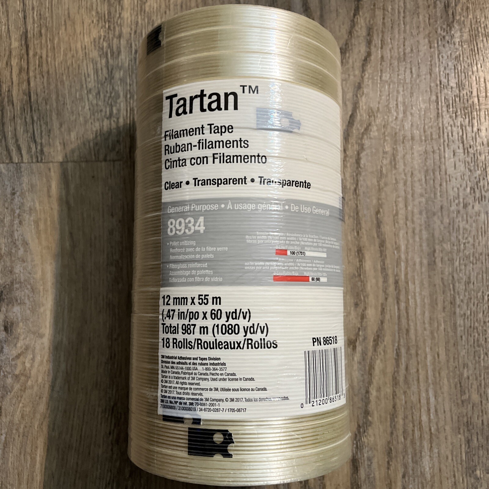 X18 Rolls 3M™ Tartan 86518 Filament Tape 8934 Clear 12mm x 55m 1/2in x 60 yards