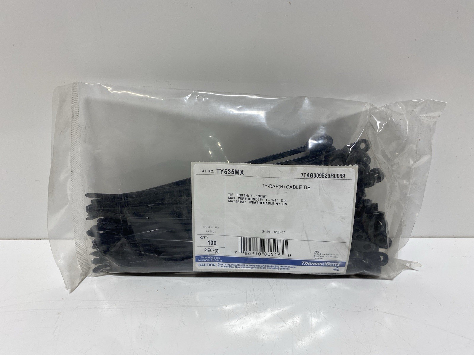Thomas & Betts TY535MX 8″ 50lb UV Black with #10 Mounting Hole 100/Bag