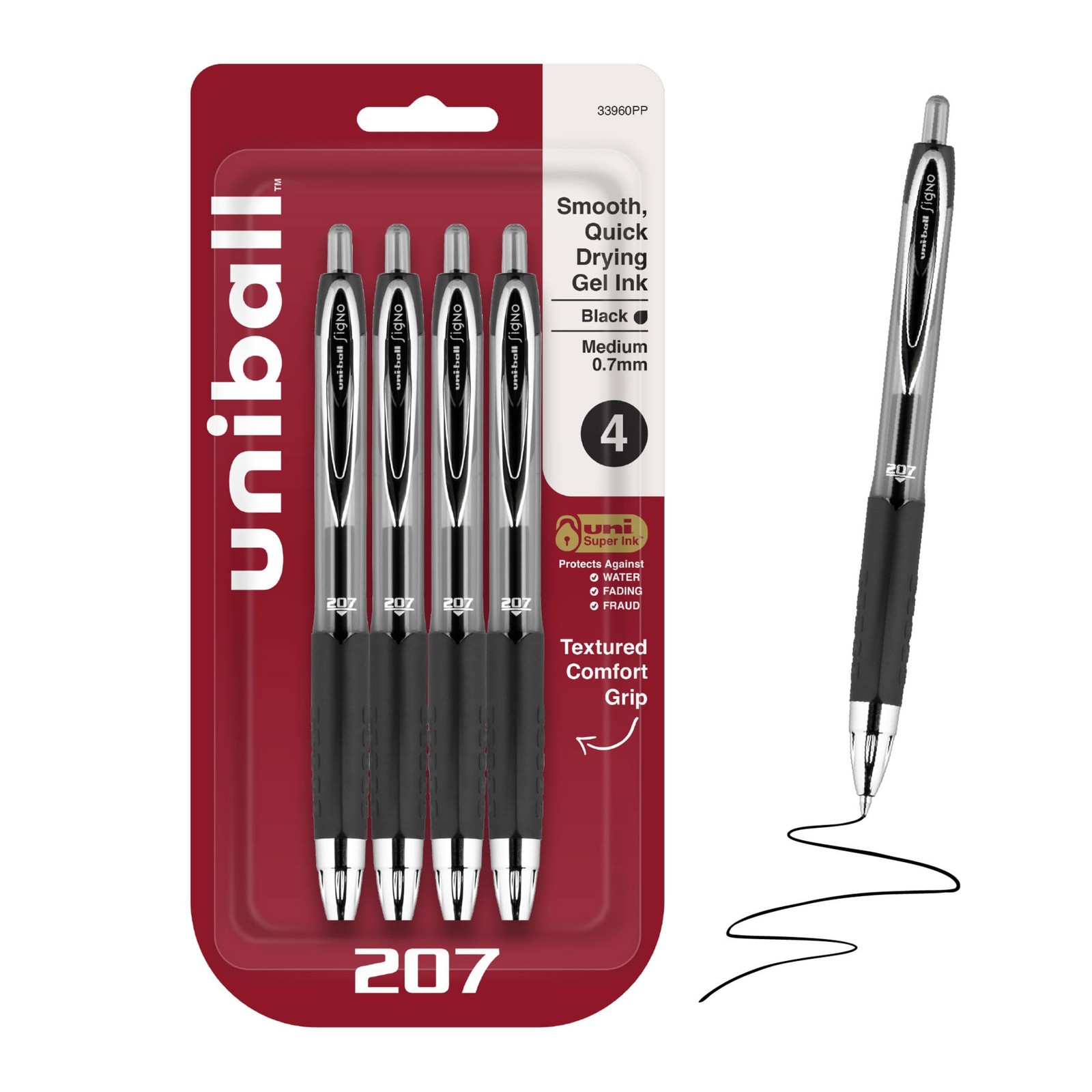 uni-ball® 207™ Retractable Fraud Prevention Gel Pens, Medium Point, 0.7 mm, B…