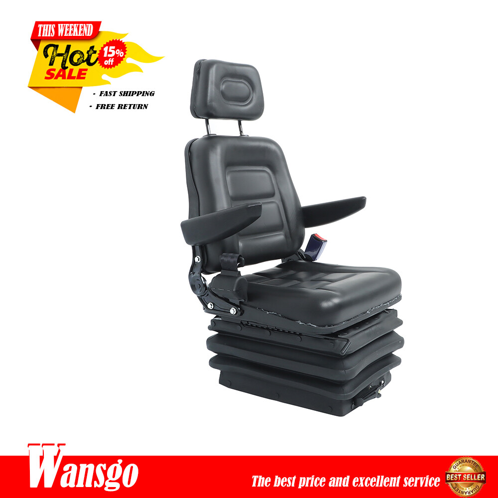 Tractor Forklift Seat Suspension Adjustable Backrest Armrest Safety Belt