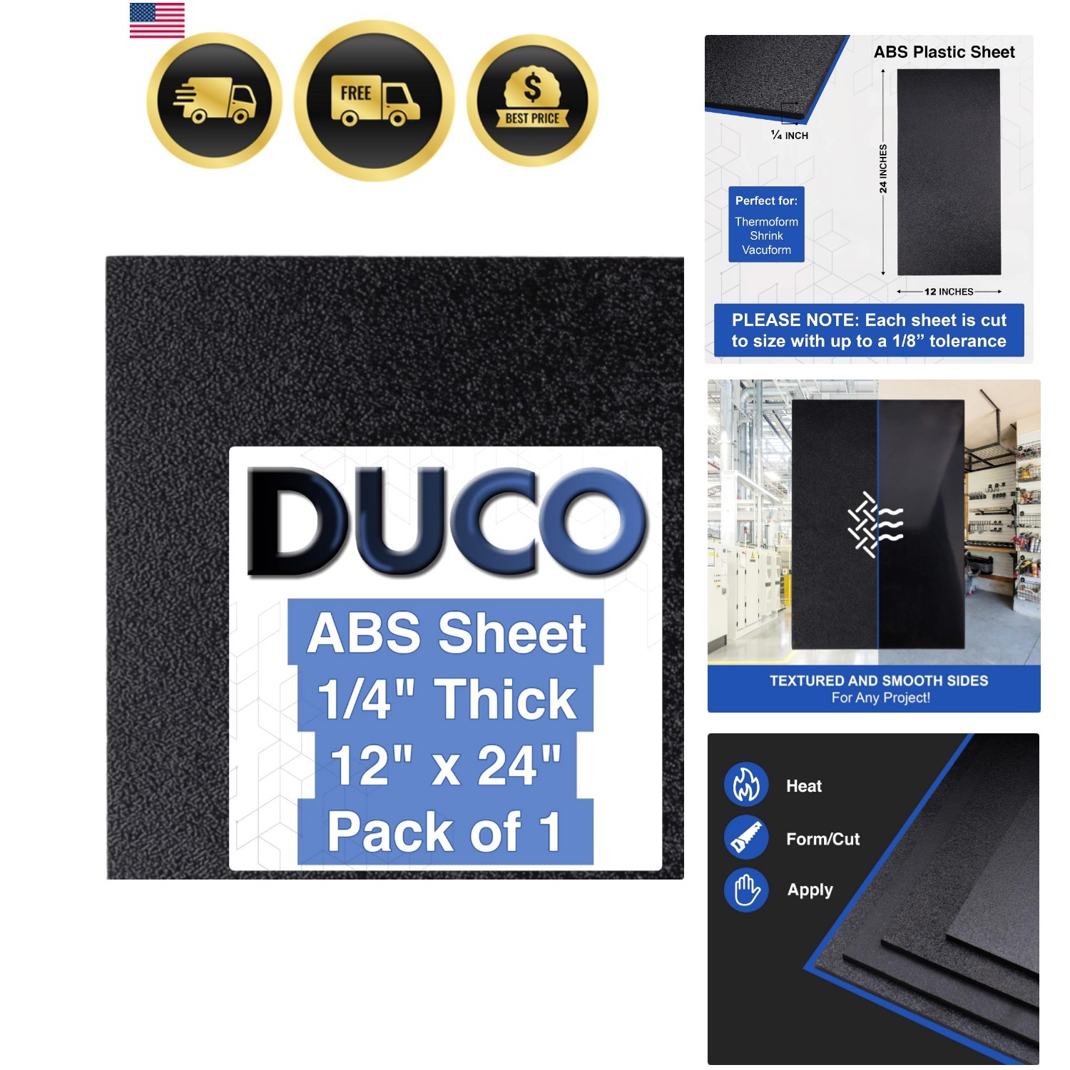 Duco ABS Plastic Sheet 1/4″ 6mm Thick 12″ x 24″ – 1 Pack of -Made Textured & …