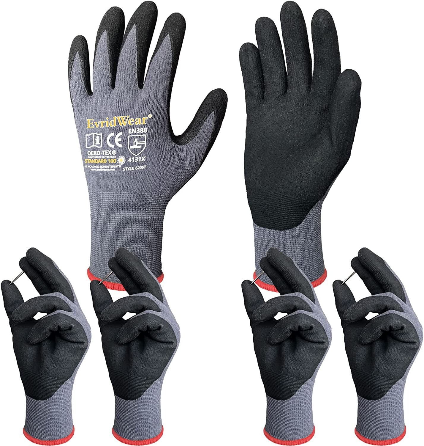 EvridWear Safety Work Gloves, Touchscreen Micro-Foam Nitrile Coated Unisex Glove