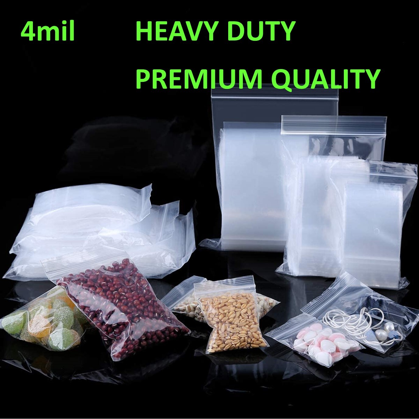 Heavy Duty 4Mil Clear Reclosable Zipper Baggies Top Lock Zip Seal Plastic Bags