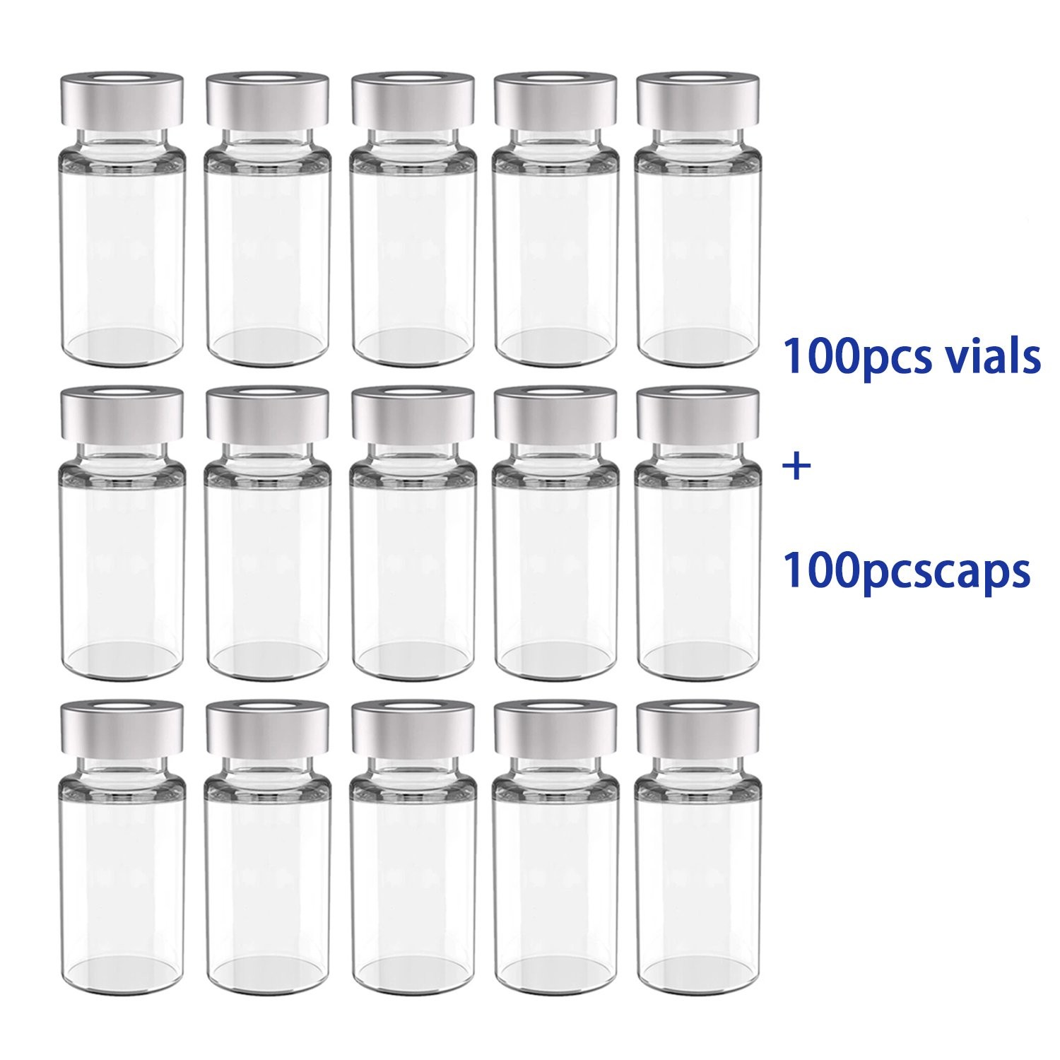100/500/1000PCS 10ml Glass Vials Headspace Vial Clear 20mm Crimp top Flat Bottom