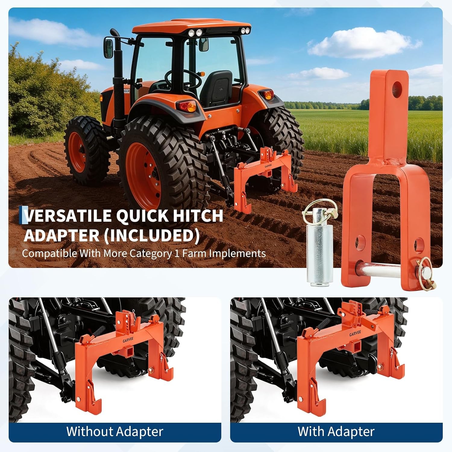 3000 LBS 3 Point Quick Hitch 2″ Receiver for Cat 1 Tractors w/ Versatile Adapter
