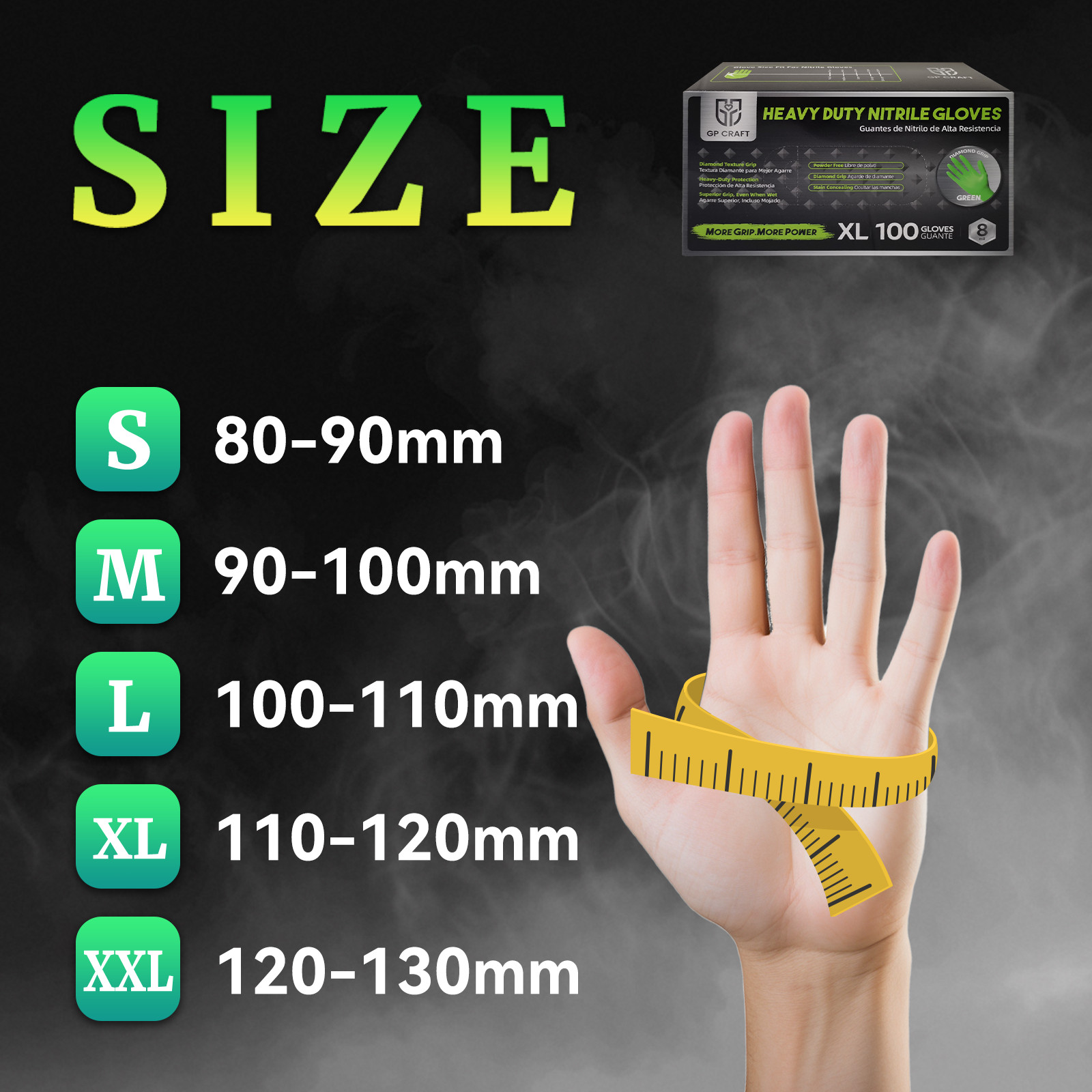 Disposable Green Nitrile Gloves 8mil Diamond Textured Powder Free 100PCS
