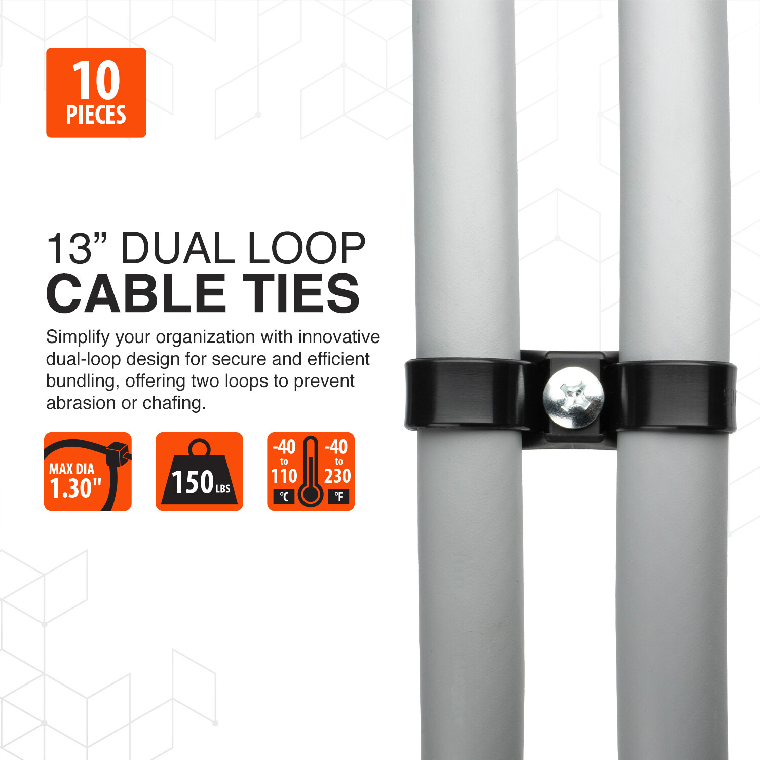 TR Industrial Contractor Series Dual Loop Heat-Stabilized UV Cable Ties, 13″