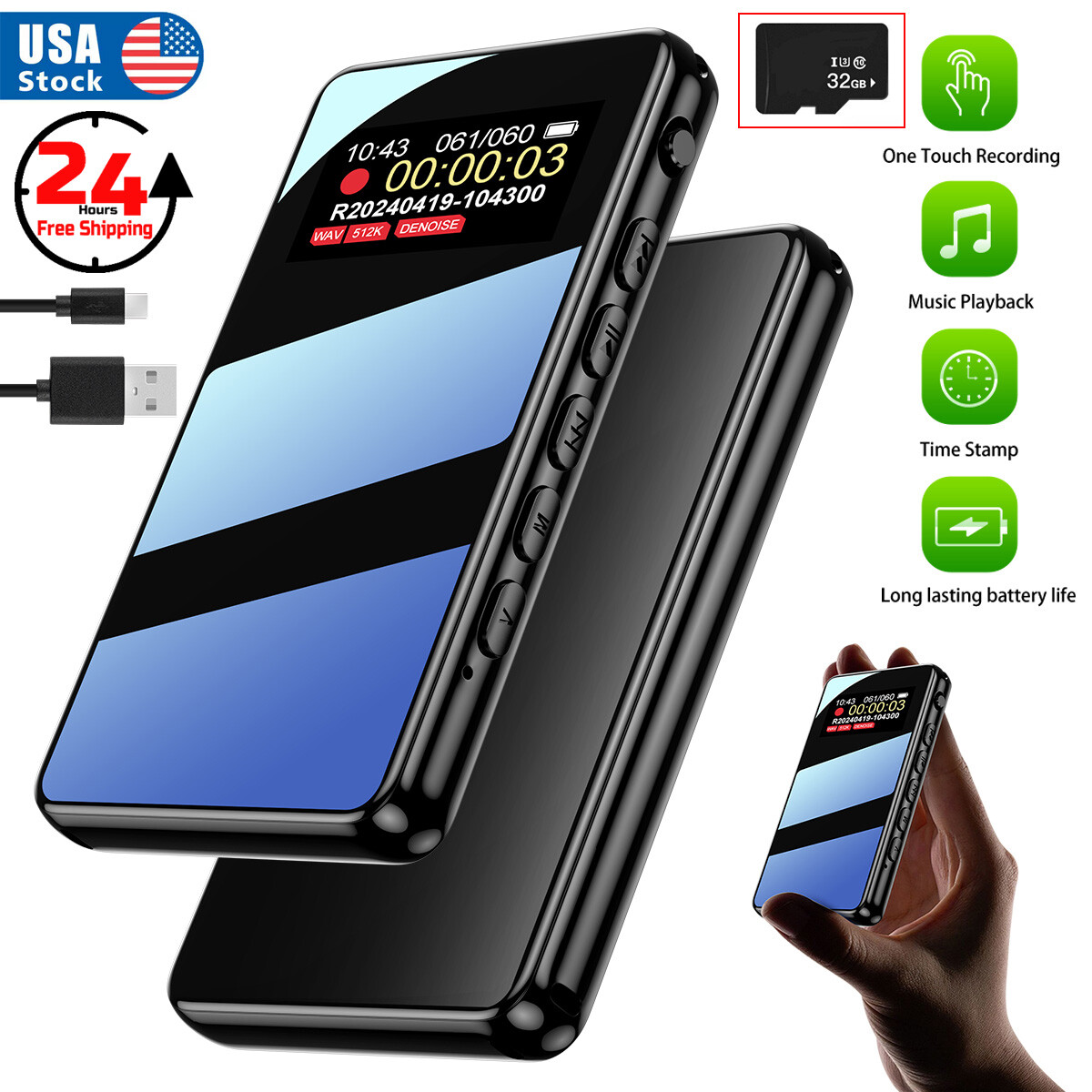 800Hr Hidden Voice Activated Recorder Digital Audio Recording Device Dictaphone