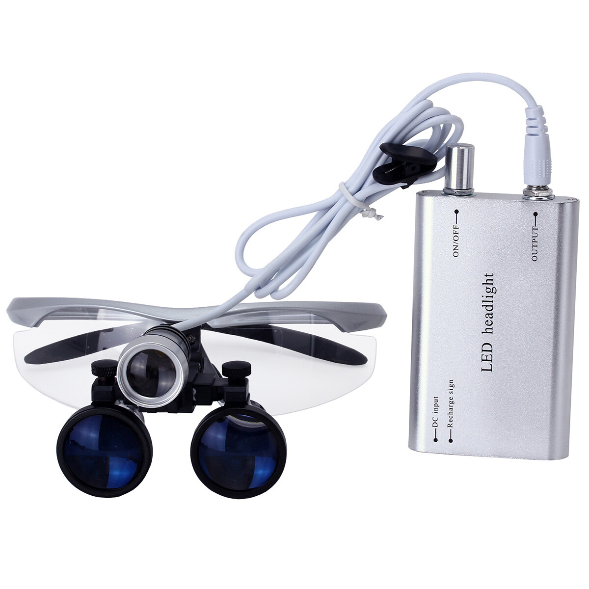 Dental Magnifier Medical Binocular Loupes Surgical LED Head Light Lamp Silver