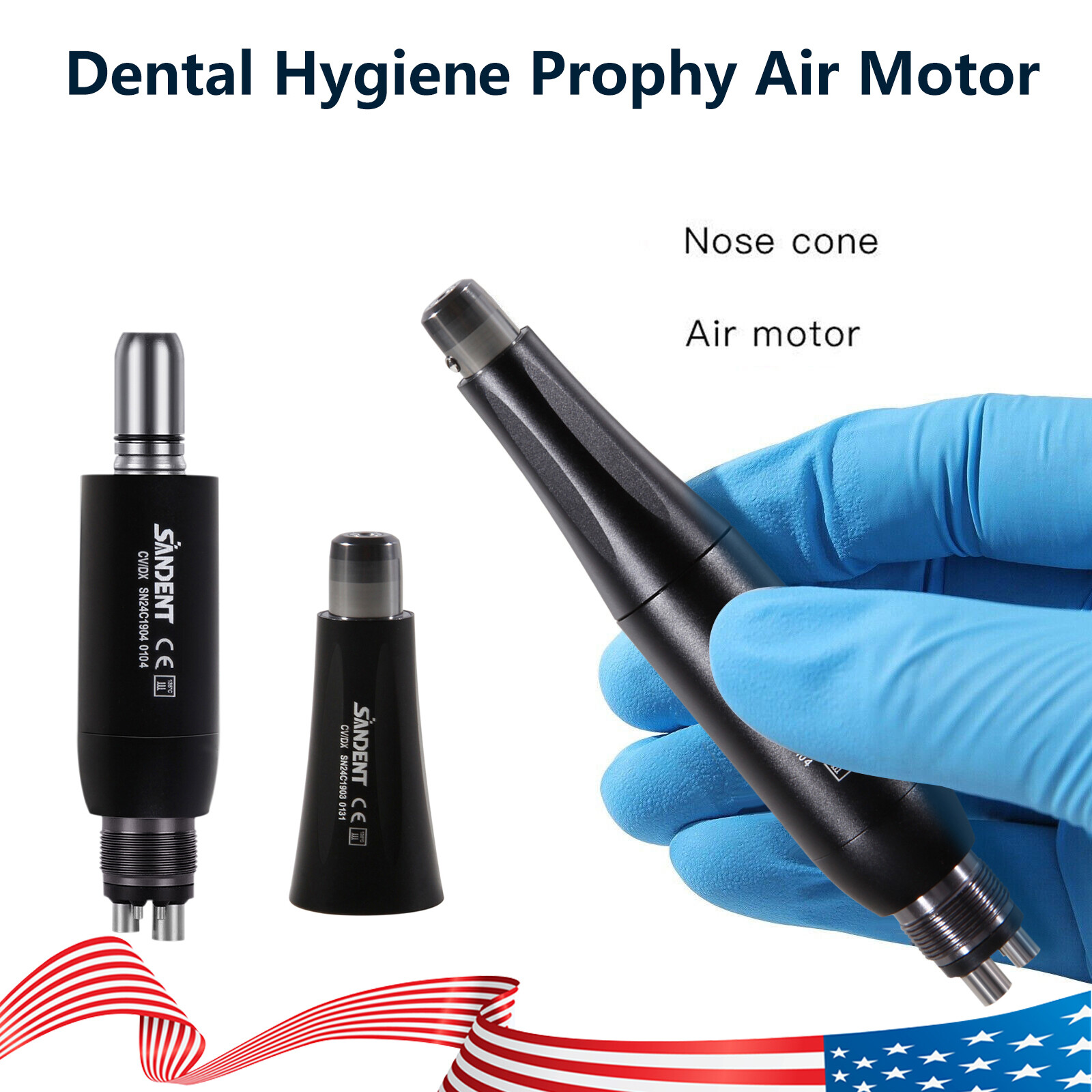 SANDENT 4:1 Reduction Hygiene Prophy Handpiece Air Motor 4Holes & Nose Cone