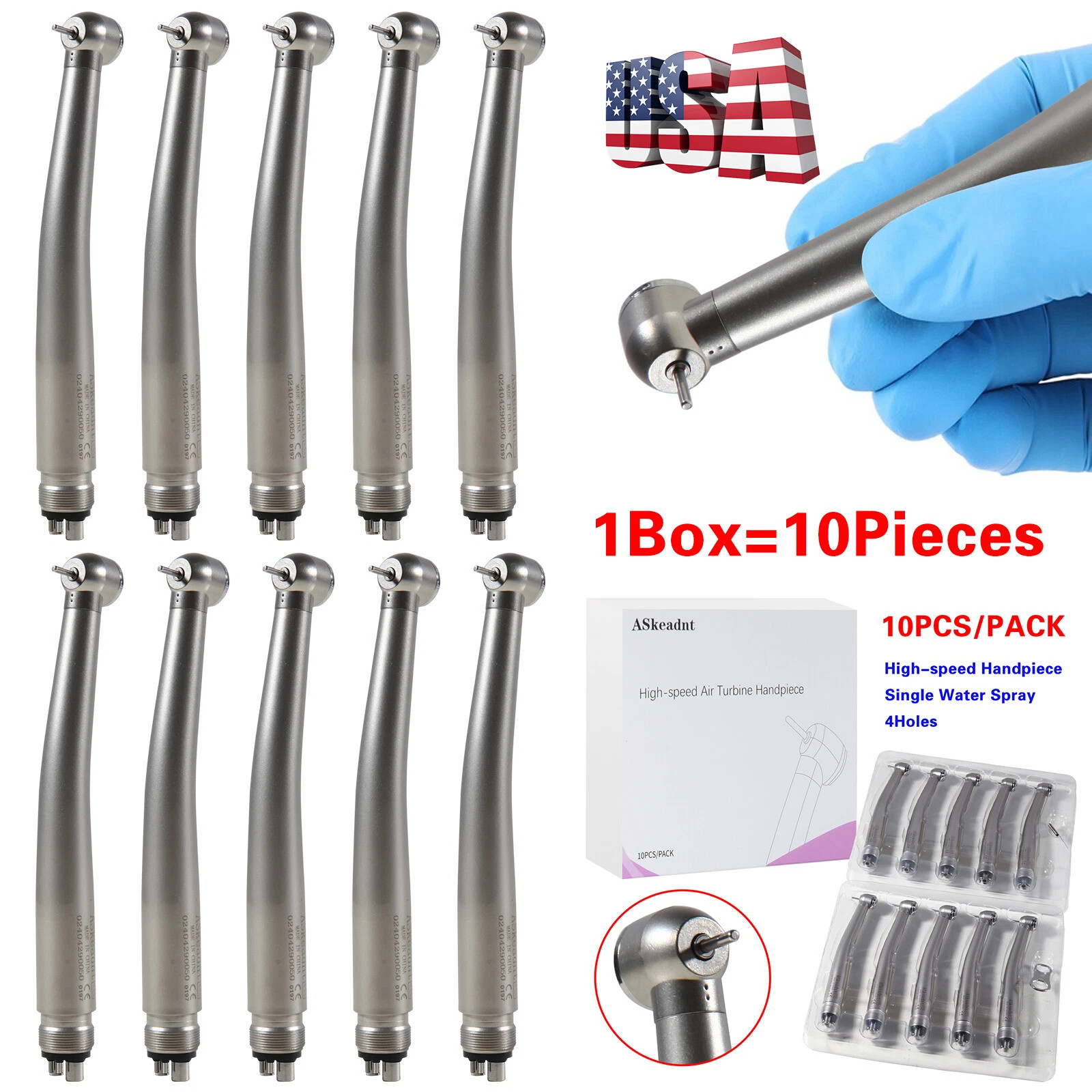 10pcs NSK PANA MAX Style Dental High Speed Handpiece Push Button 4 Holes Midwest