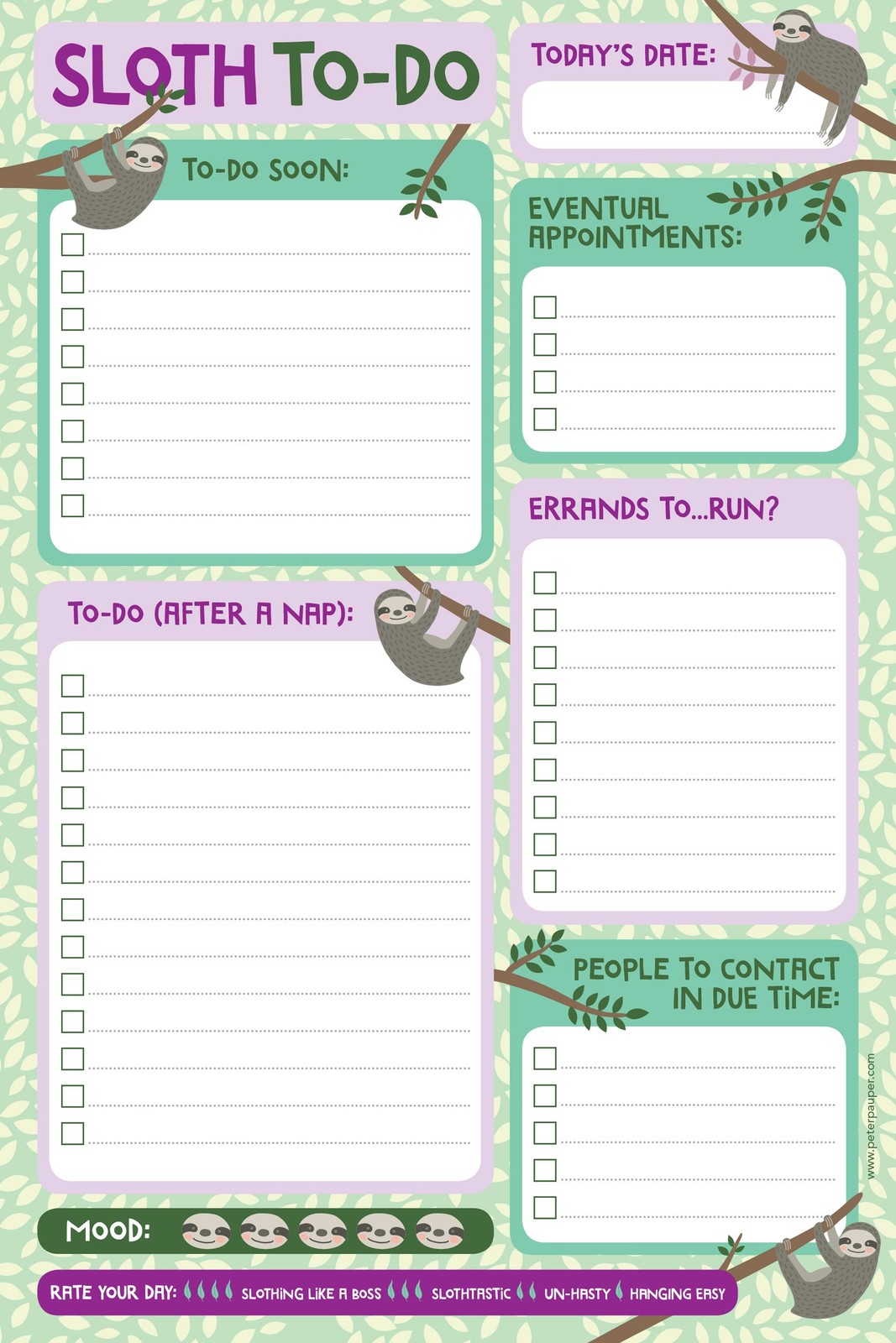 Sloth Daily Planner and Note Pad 6 inches x 9