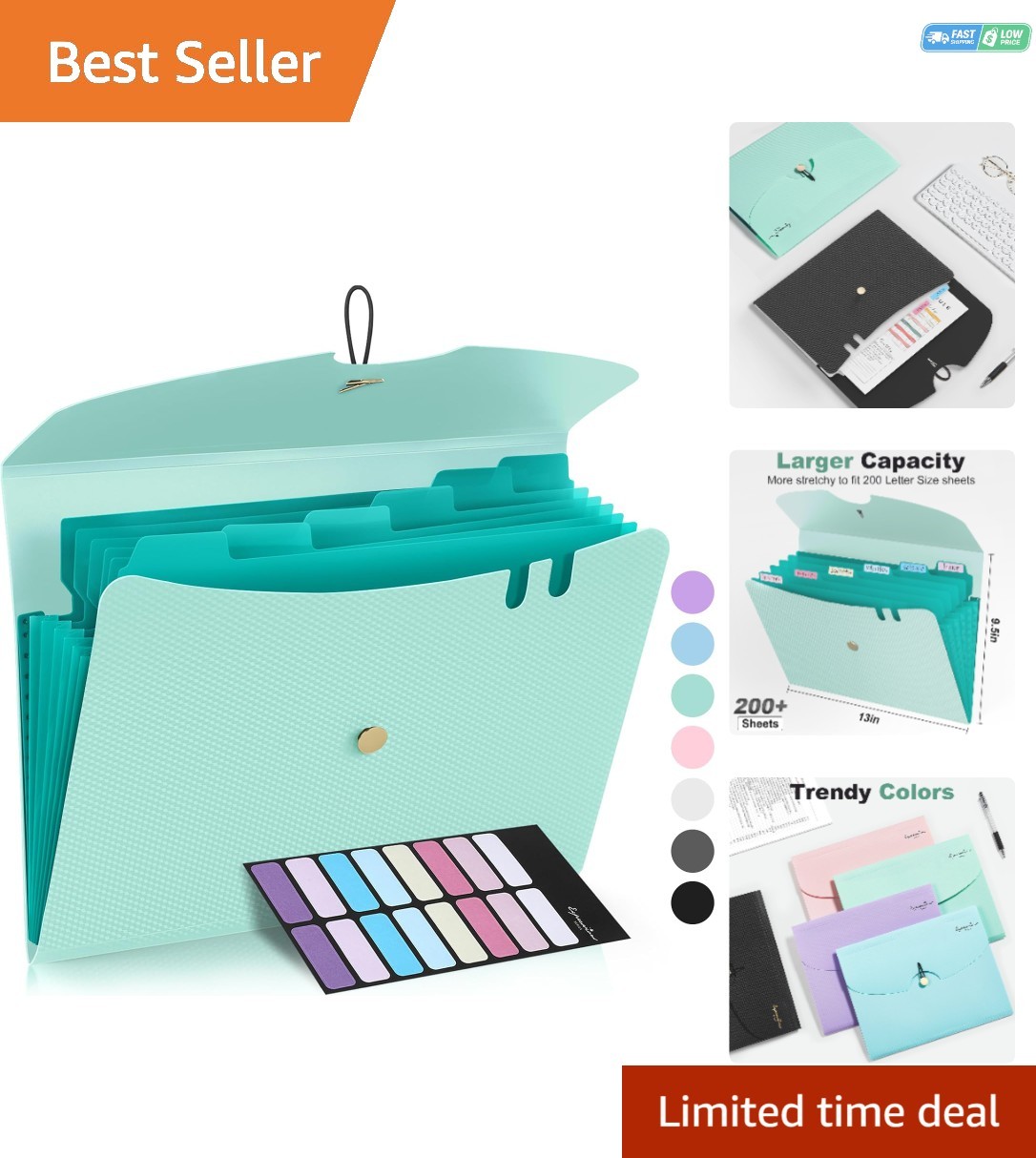 Expanding File Folder with Bungee Closure – Lightweight Green Design