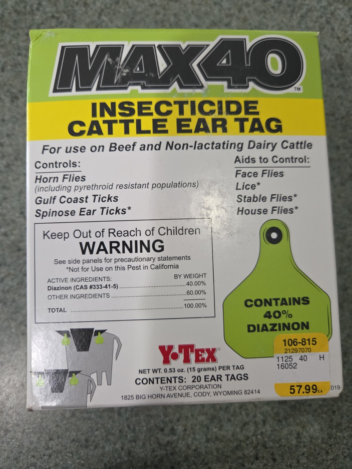 Y-TEX Max40 Cattle Ear Tag 20 Count Max 40 Ear Tags NEW in Box