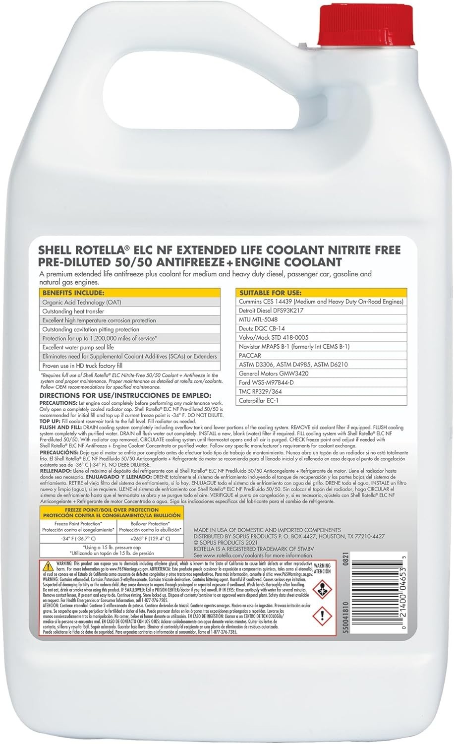 Shell Rotella Nitrite-Free Extended Life ELC Anti-Freeze + Coolant, Pre-Diluted