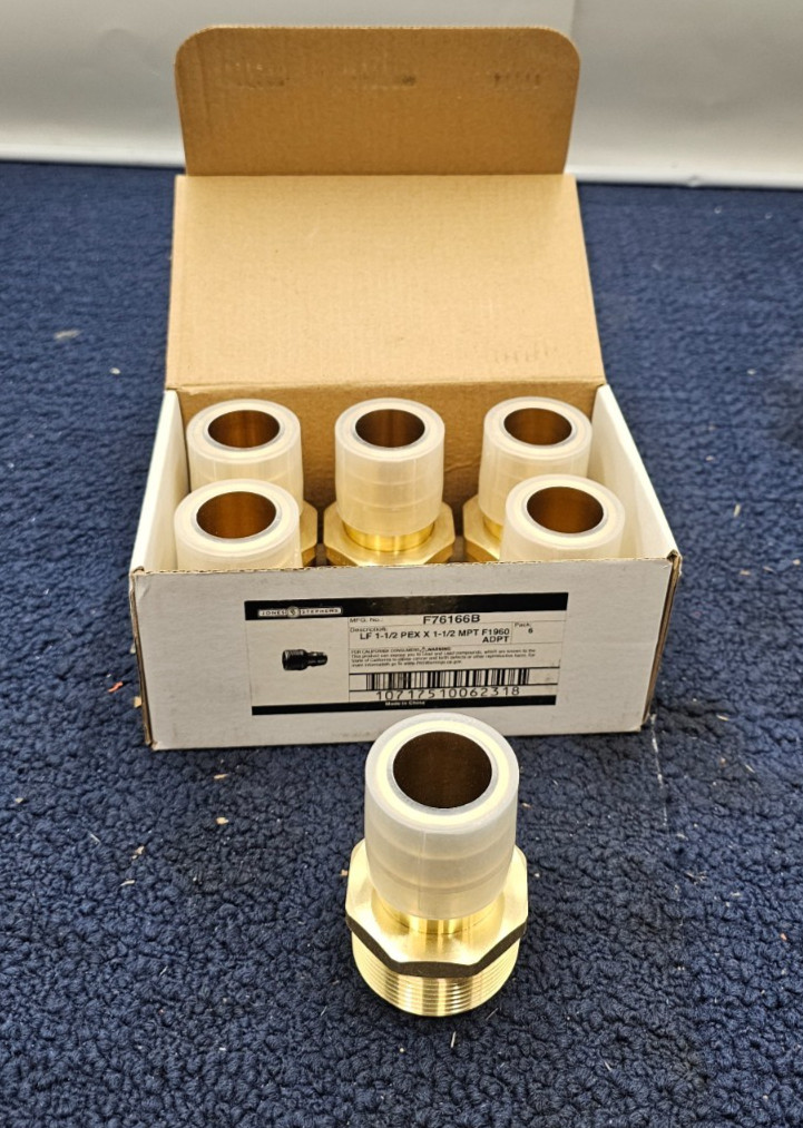 (QTY 6) Jones Stephens F76166B: 1-1/2″ PEX x 1-1/2″ MPT F1960 Brass Male Adapter