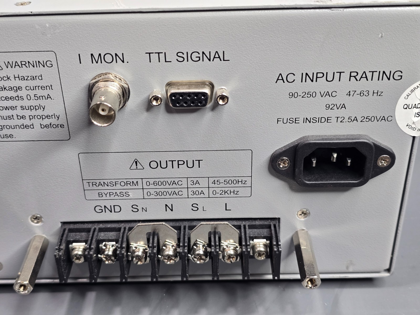 Chroma QuadTech A615003 AC Voltage Transform Unit 3A 600V 45Hz 500Mhz No Power