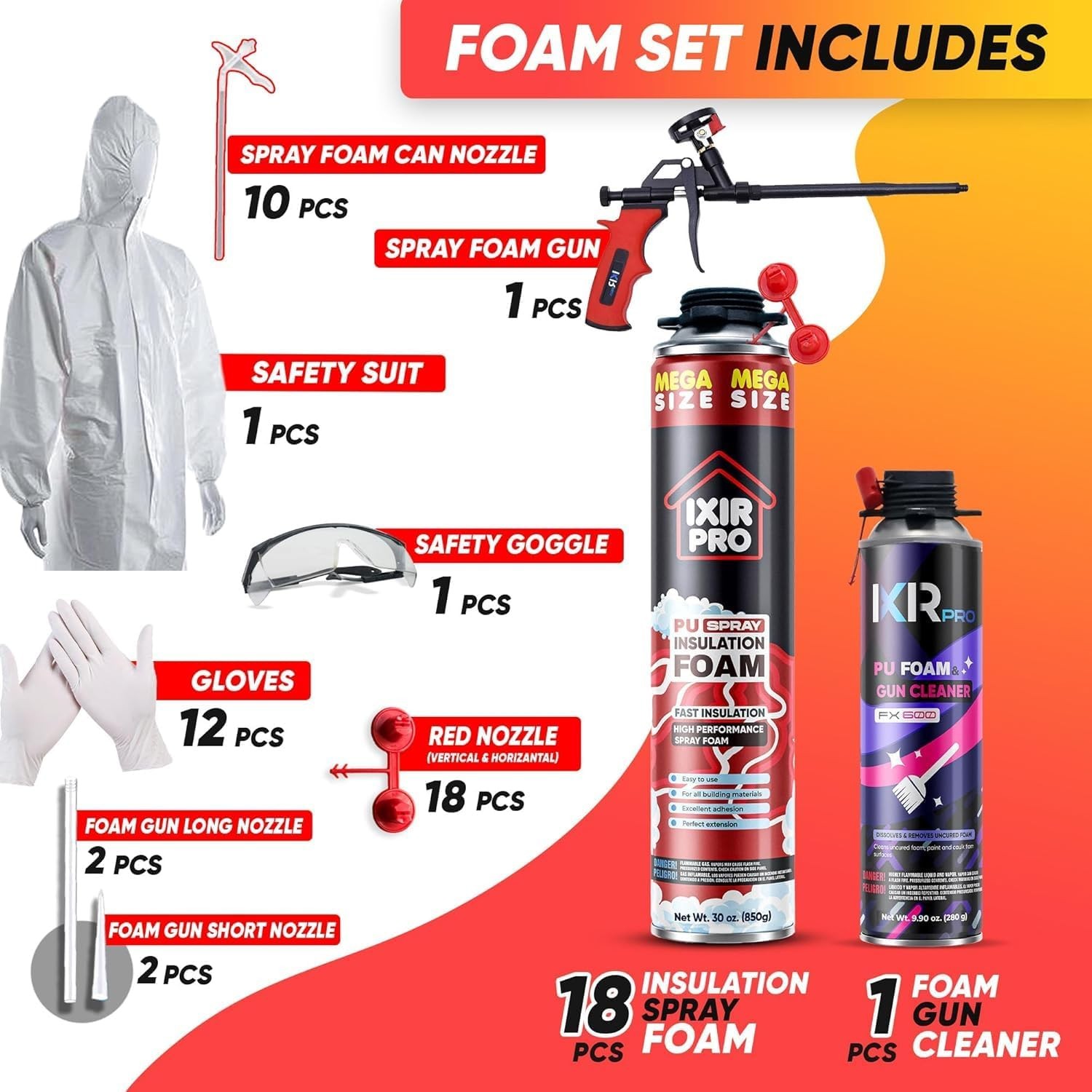 Mega Size Spray Foam Insulation Kit (18×30 oz. / 850 g) Expanding Sealant