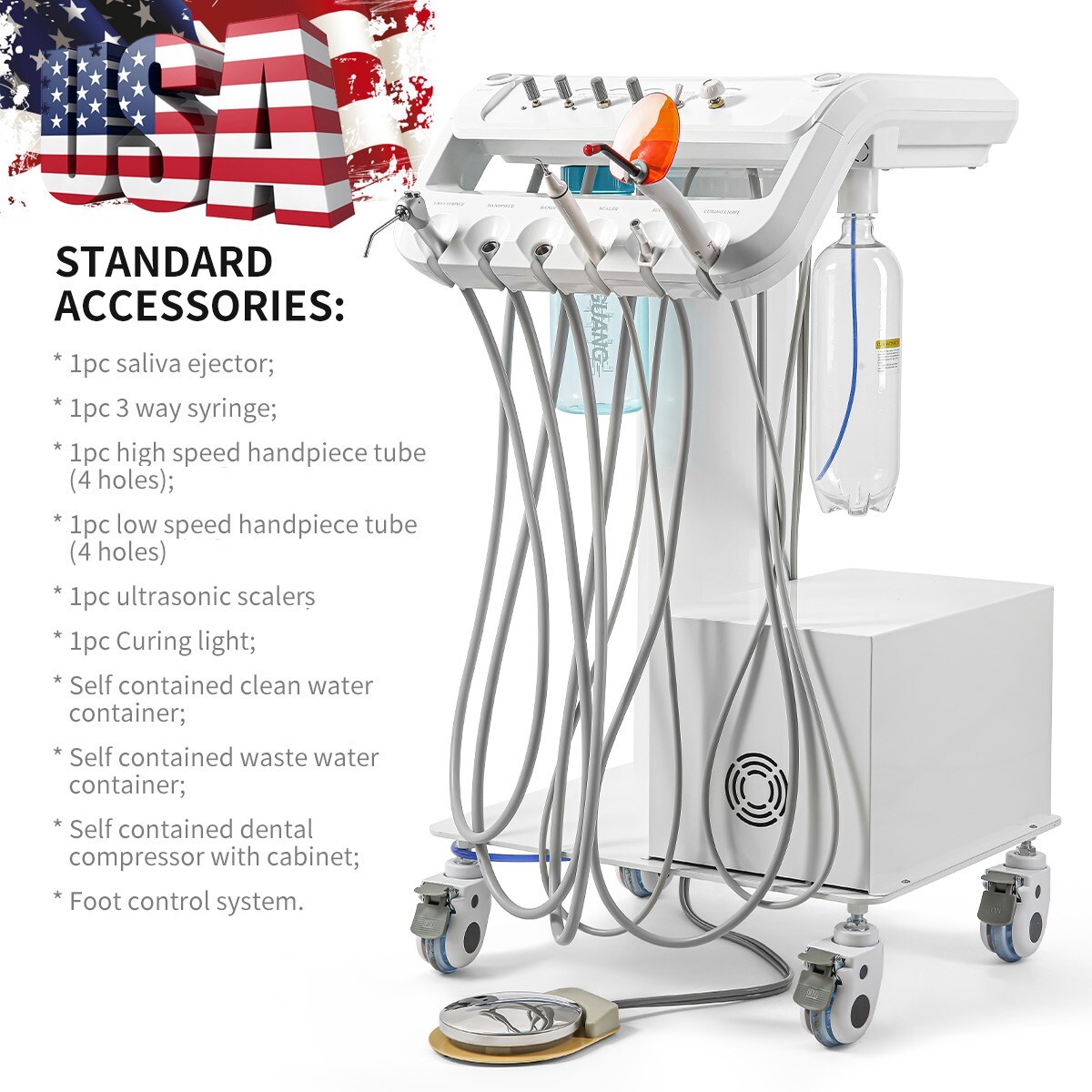 Portable Dental Mobile Delivery Unit System Air Compressor 4 Holes/Implant Motor
