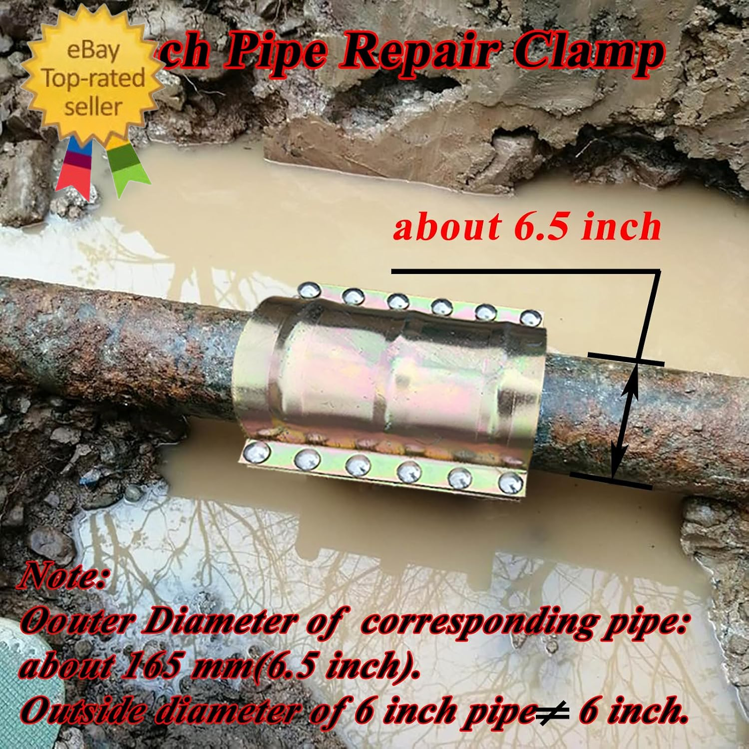 Water Pipe Repair Clamp for 6 Inch Pipe(Od of the Applicable Pipe Is about 6.5 I