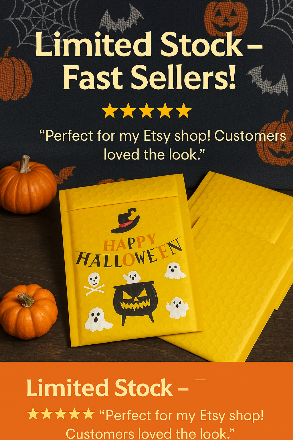 200 Halloween #000 4×8 Poly Bubble Mailers Padded Shipping Envelopes