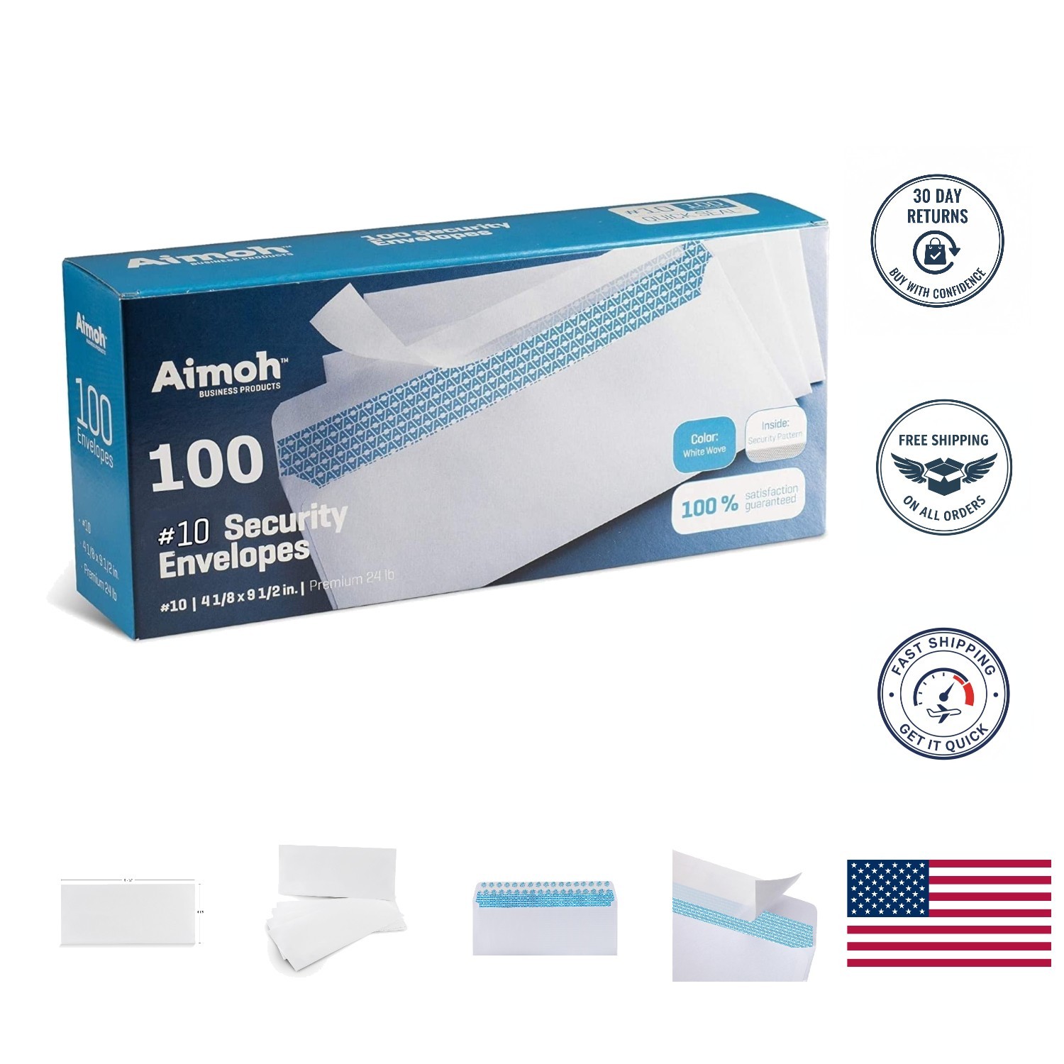 100 Self-Seal Security Envelopes, Windowless, Quick-Seal & Privacy Tint, 4⅛ x 9½