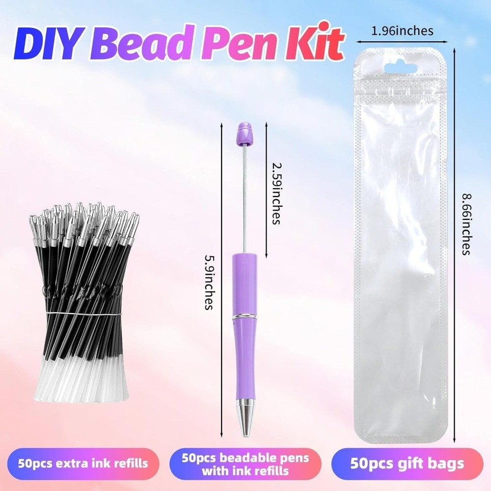DIY Beadable Pen Craft Kit with Refills – 150 Pieces 50 Plastic Ballpoint Pens &