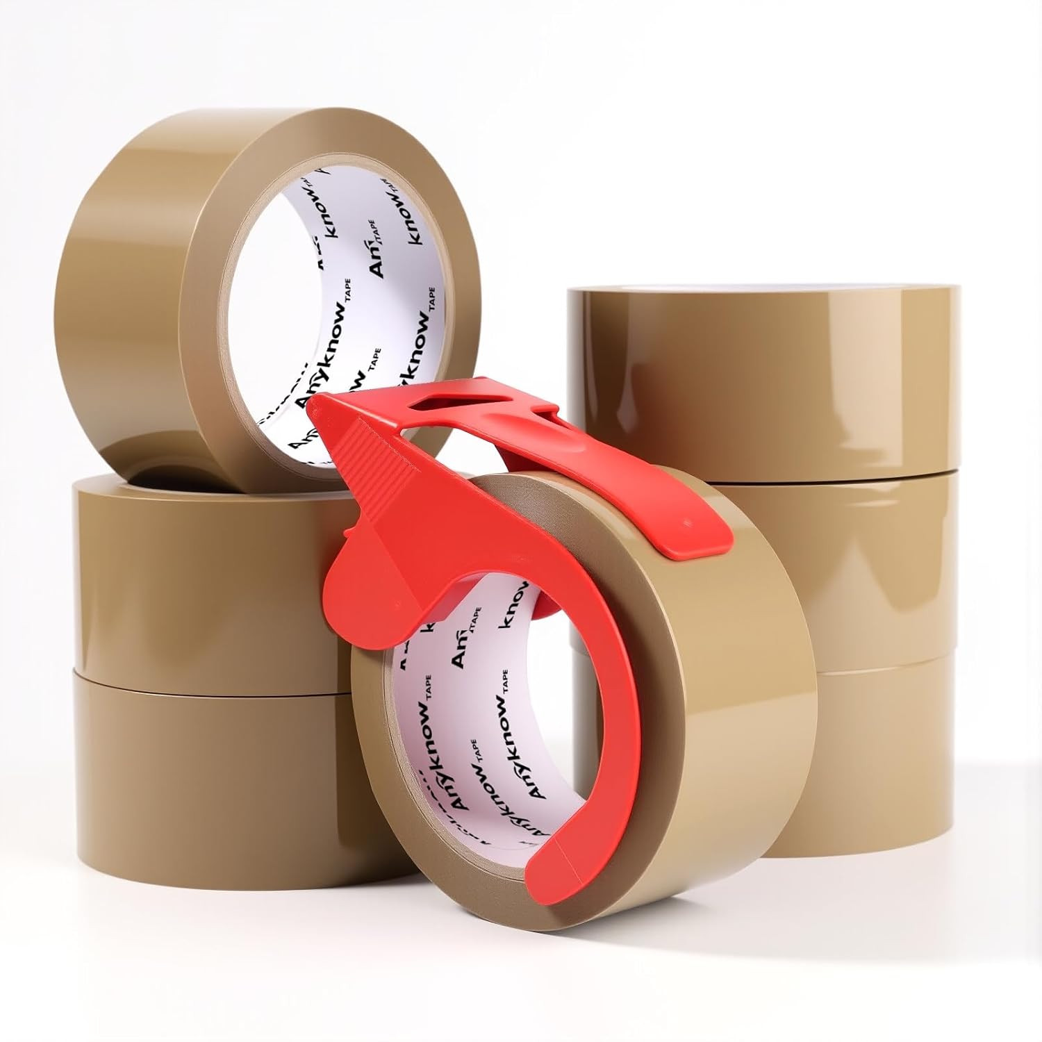 Brown Packing Tape 6 Rolls Heavy Duty Packing Tape with 1 Dispenser – 2.5Mil X 1
