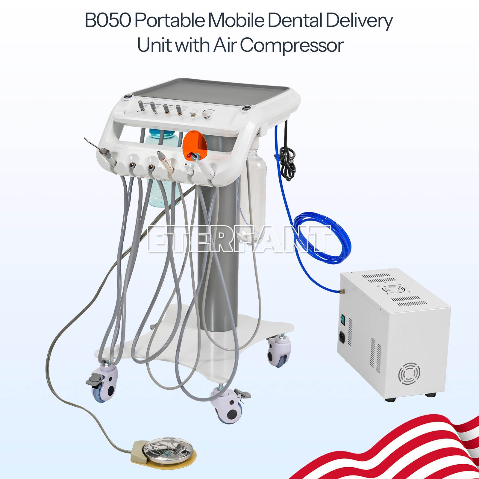 B050 Portable Mobile Dental Delivery Unit System 4 Holes+Air Compressor+Suction
