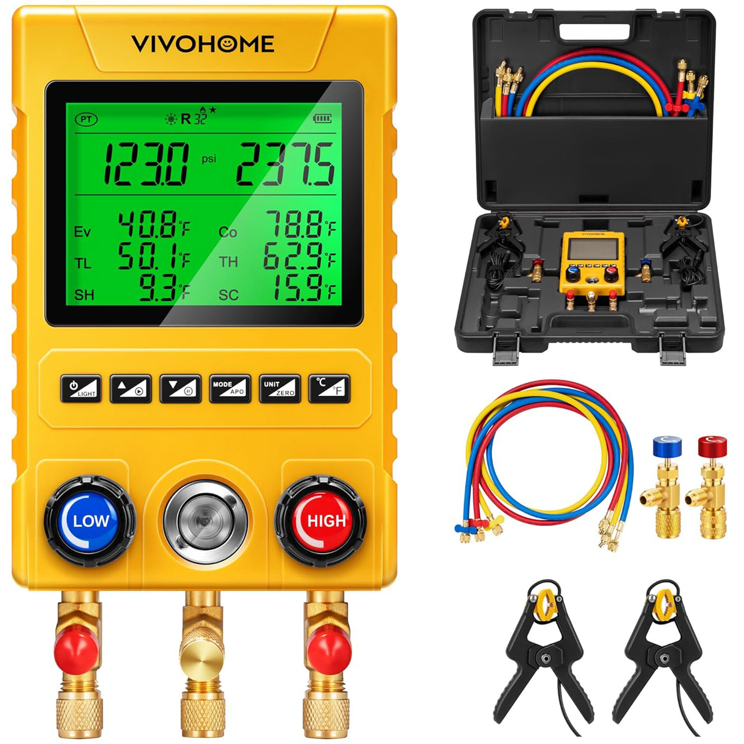 Digital HVAC Manifold Gauge Set Refrigeration AC Gauges for R1234yf R134a R410a