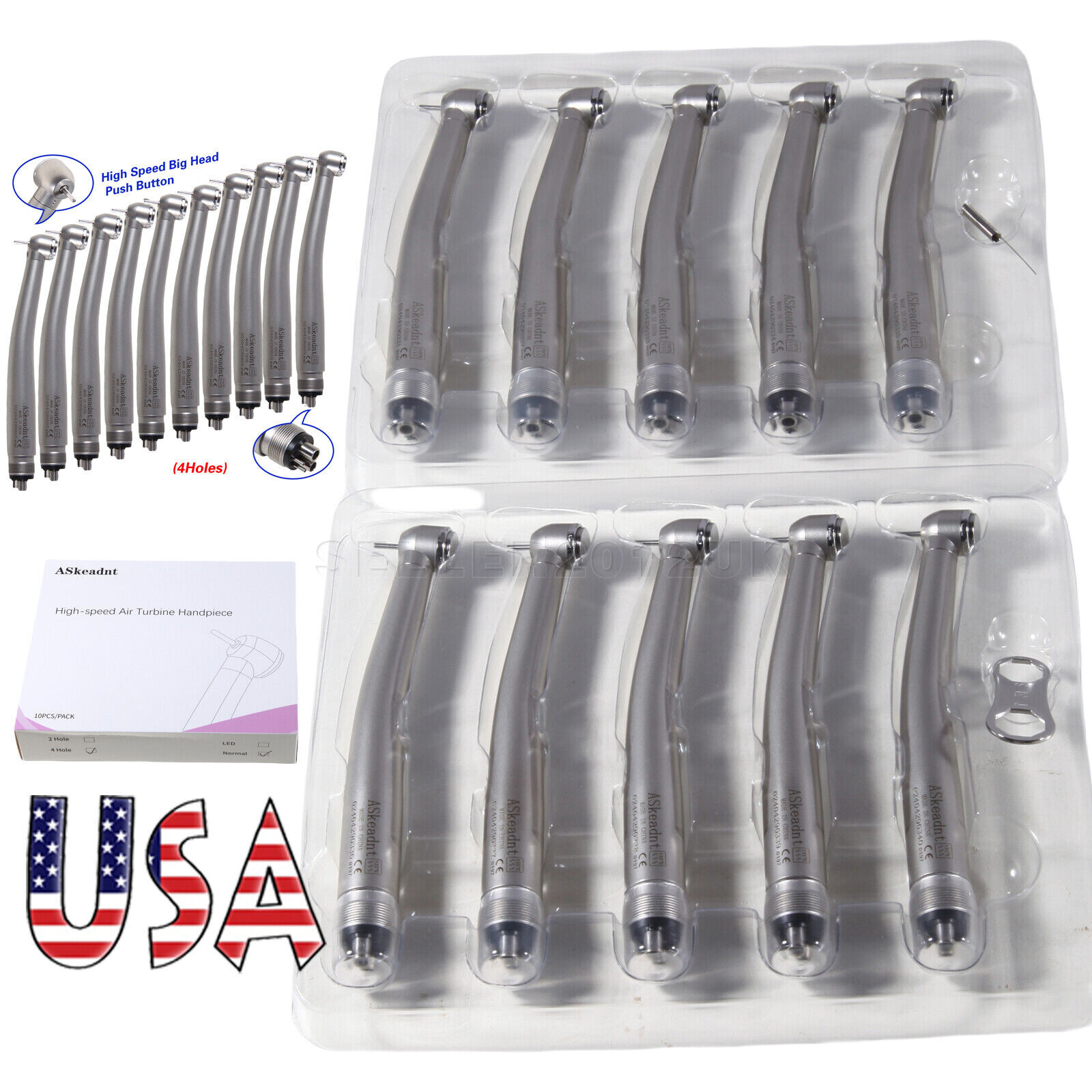 10 PCS Dental PANA MAX Style High Speed Handpiece Push Button 4 Hole Midwest
