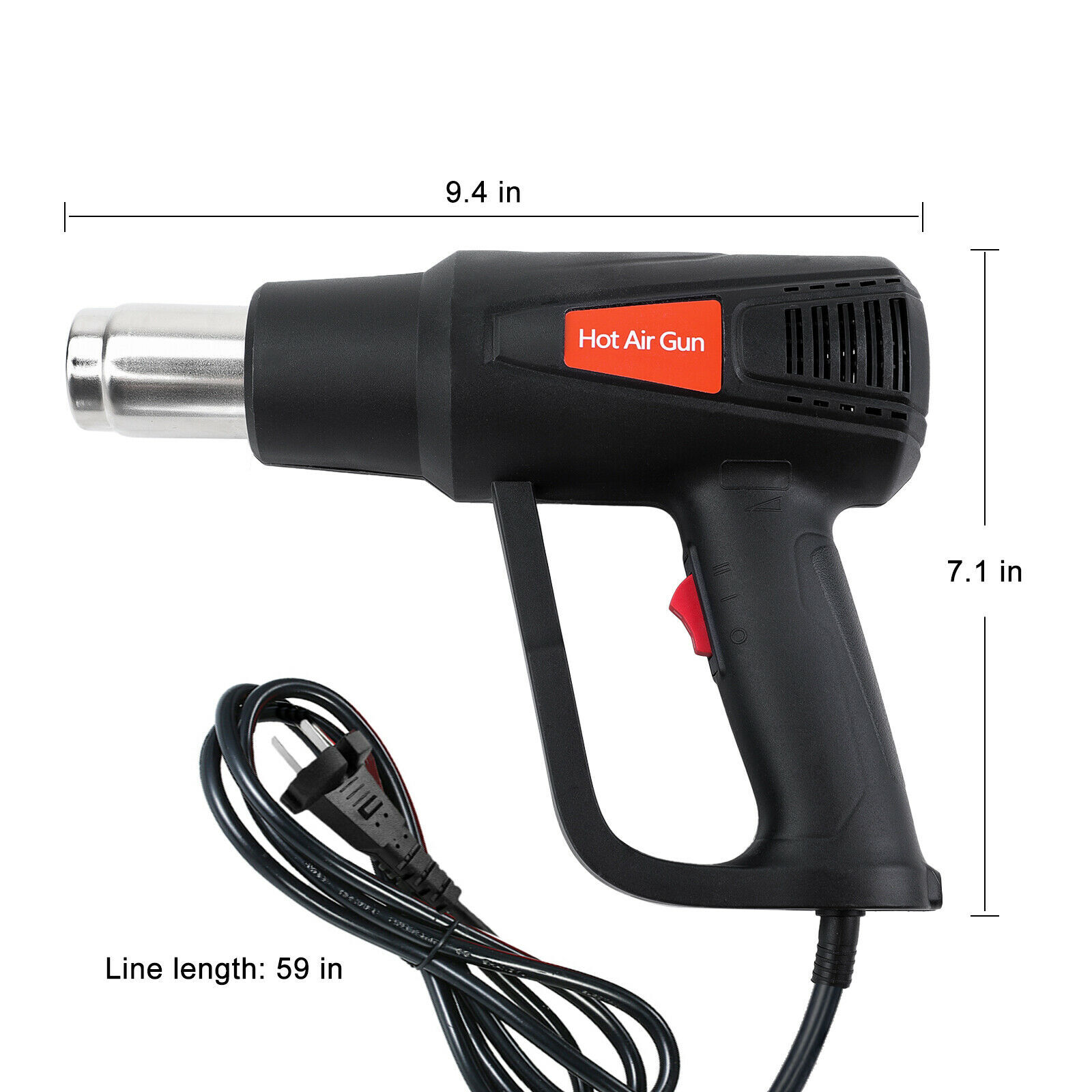 2000W Heat Gun Hot Air Gun Dual Temperature Settings + 4 Nozzles High Power Tool