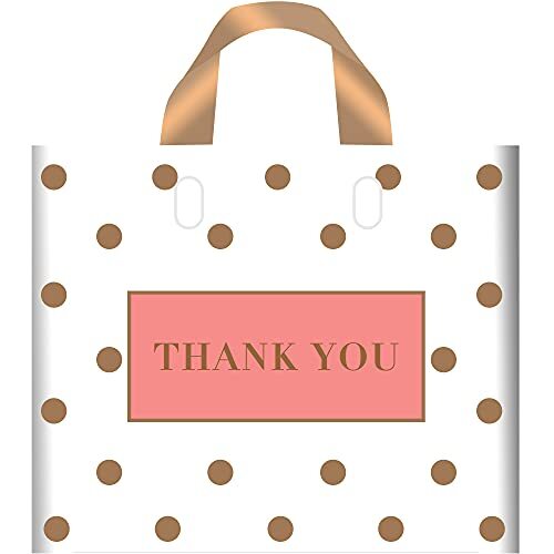 50 Pcs 12×15 Thank You Shopping Bags with Soft Loop Handles for Retail Gift Bags