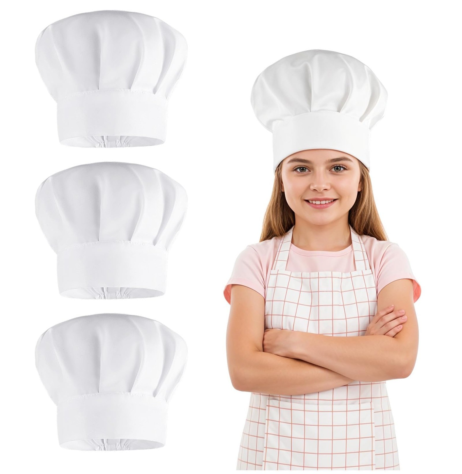 4 Pack Chef Hats for Kids – Adjustable Kids Chef Hat, Comfortable & White Che…