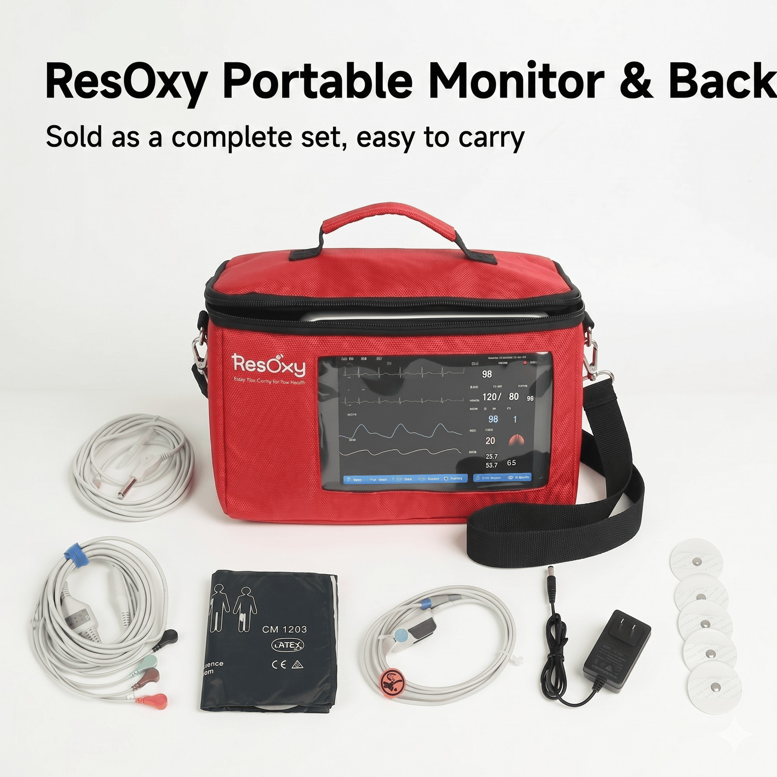 7‘’Vital Signs Monitor Patient Monitor ECG/NIBP/TEMP/RESP/SPO2/PR with Bag