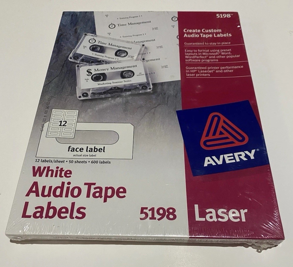 AVERY #5198 WHITE AUDIO TAPE LASER LABELS 12/Sheet total 600 Labels NEW, SEALED!