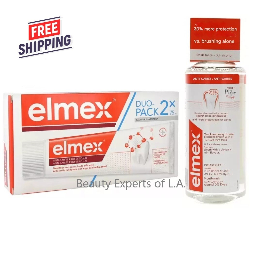 DUO 2 PACK Elmex Anti-Decays Toothpaste 75ml &Dental Solution 8oz EXP 06/2026